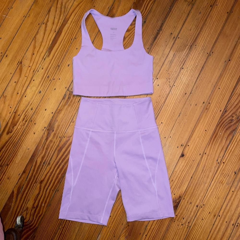 girlfriend collective biker short/ top set in Lilac- Rare